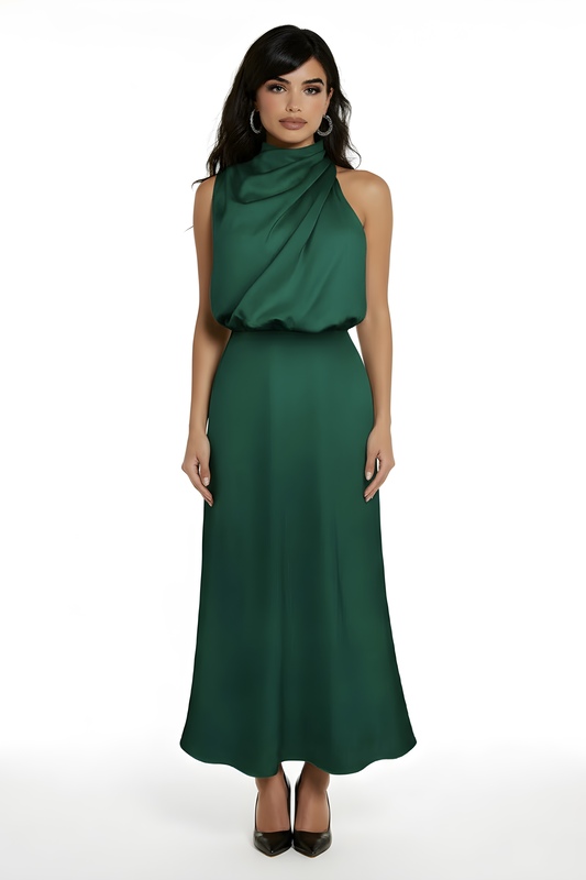 'JACAREÍ' ROBE SATINÉE VERTE EVERGREEN