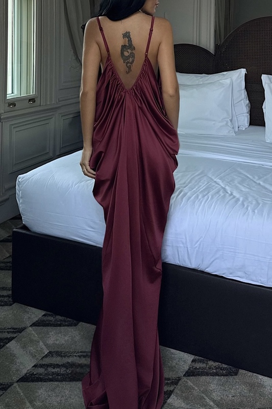'VITÓRIA' ROBE SATIN BORDEAUX – Image 3