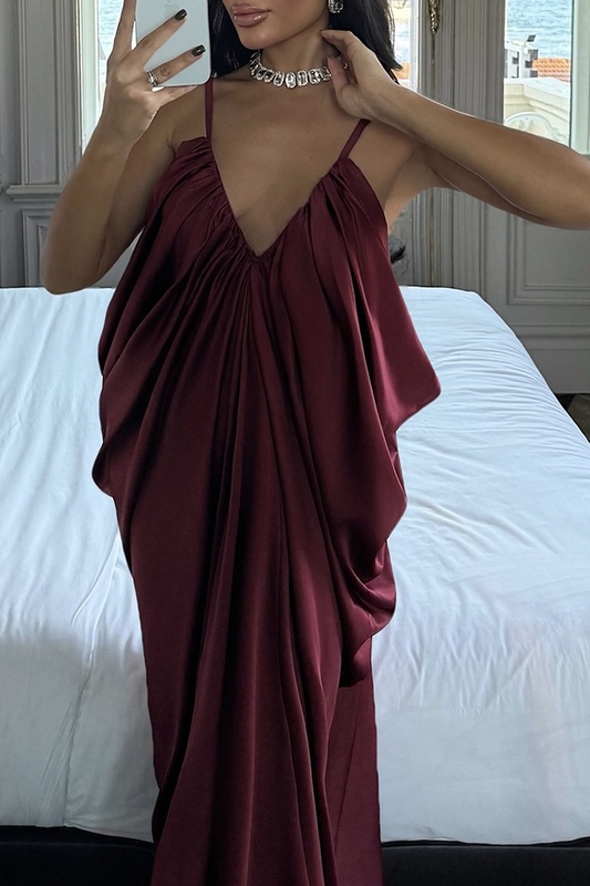 'VITÓRIA' ROBE SATIN BORDEAUX – Image 2