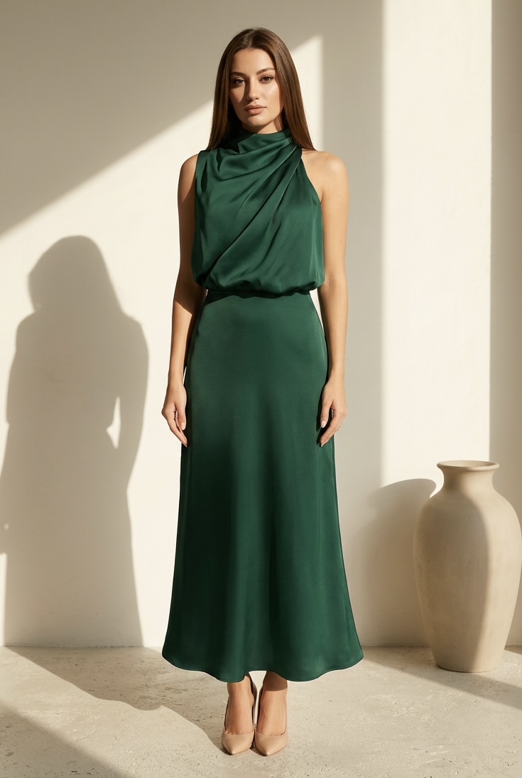 'JACAREÍ' ROBE SATINÉE VERTE EVERGREEN