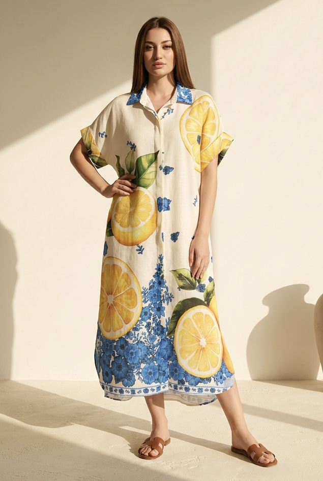 'ÉLEUSIS' ROBE FLEURS & CITRONS