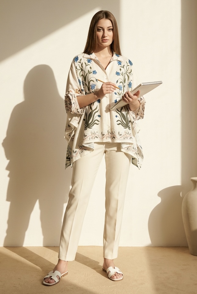 'GALÁTSI' CHEMISE PONCHO FLEURS