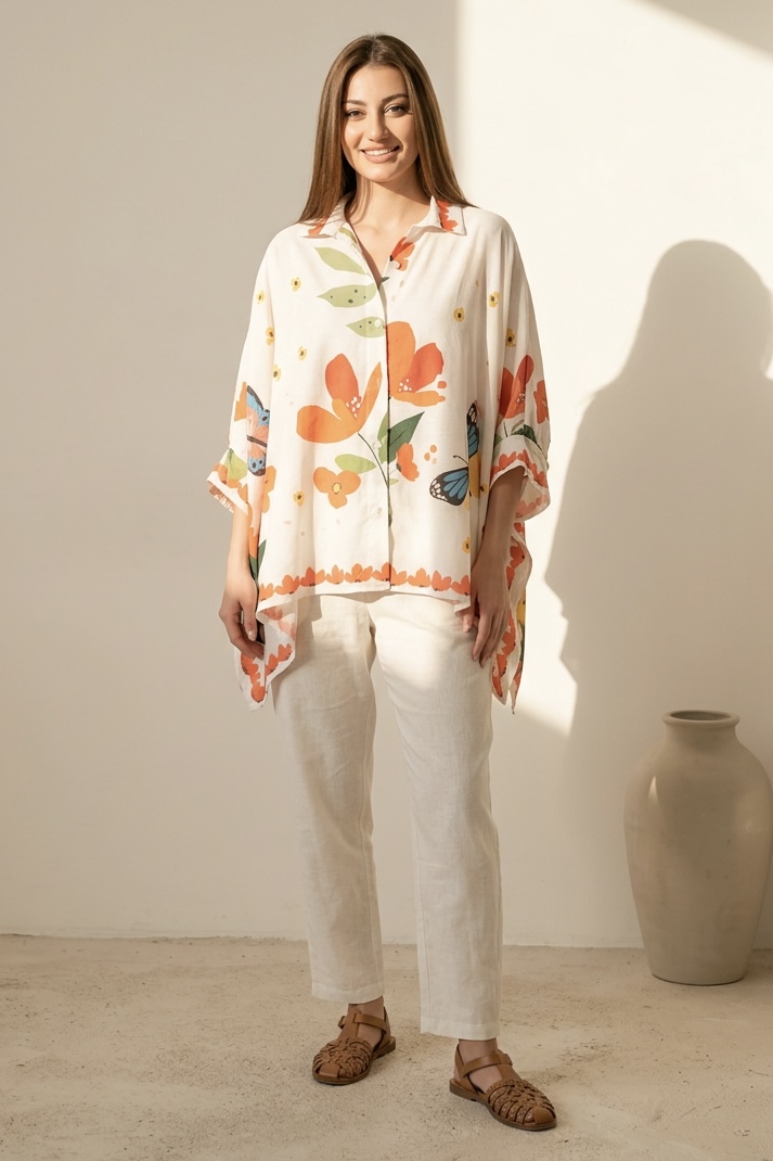 'VARVÁRA' CHEMISE PONCHO FLEURS