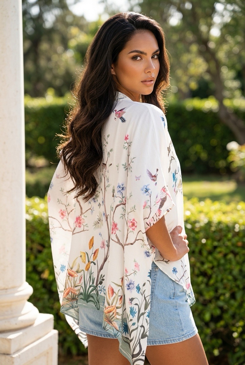'GALÁTSI' CHEMISE PONCHO FLEURS – Image 2