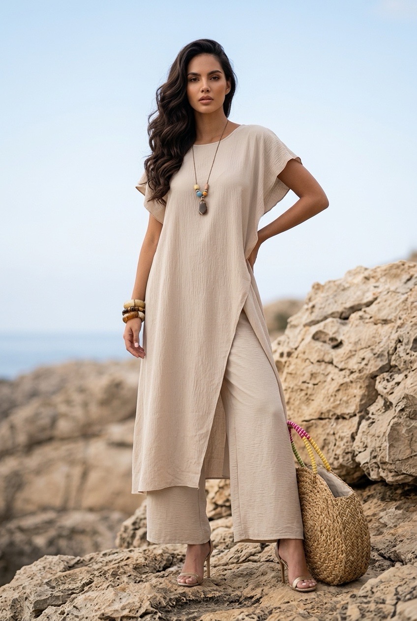 'ANZIO' ENSEMBLE BEIGE + COLLIER