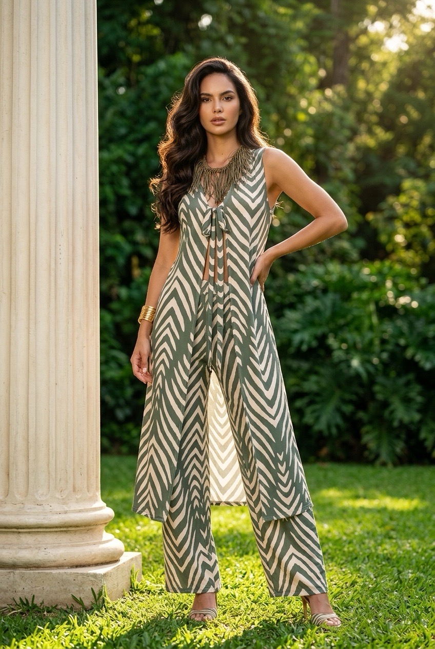 'OLBIA' ENSEMBLE VERT & BEIGE