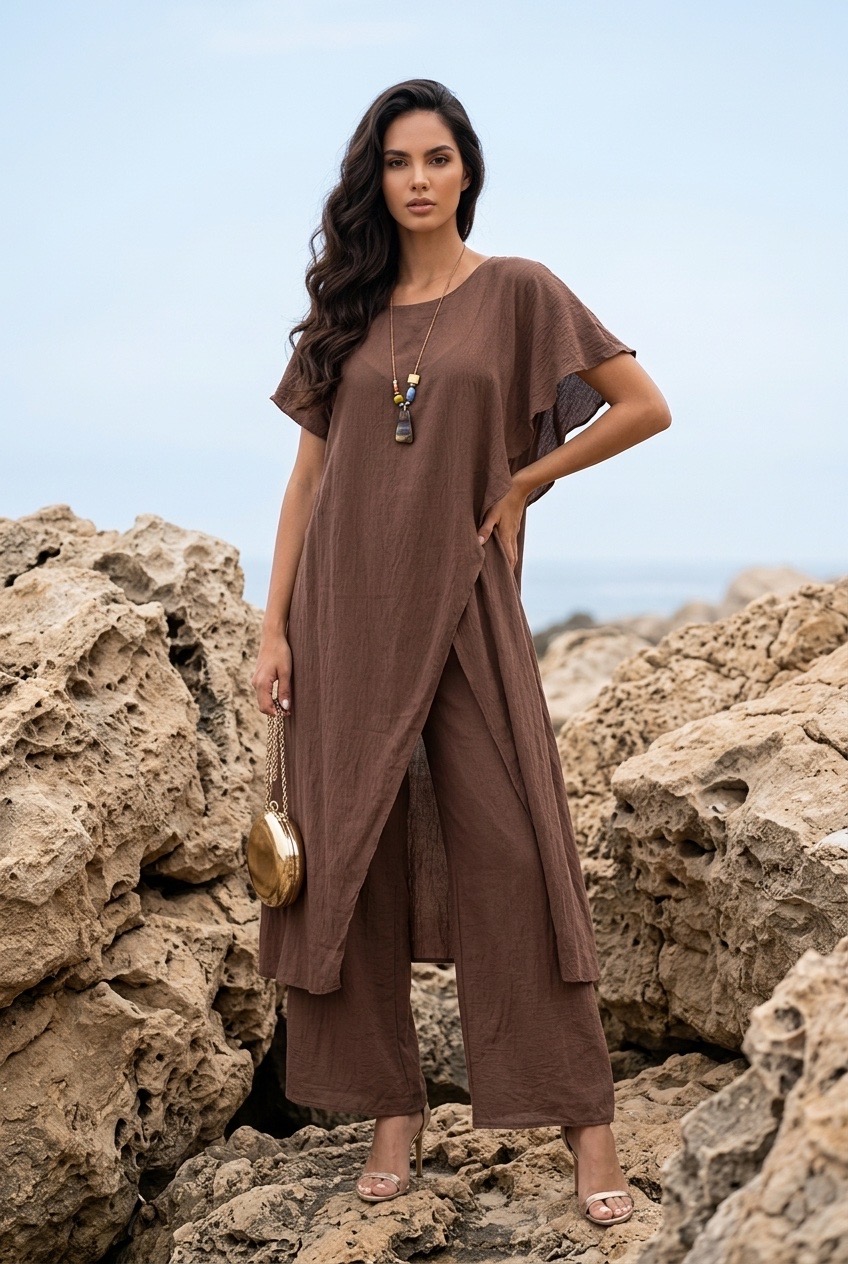 'ANZIO' ENSEMBLE CHOCOLAT + COLLIER