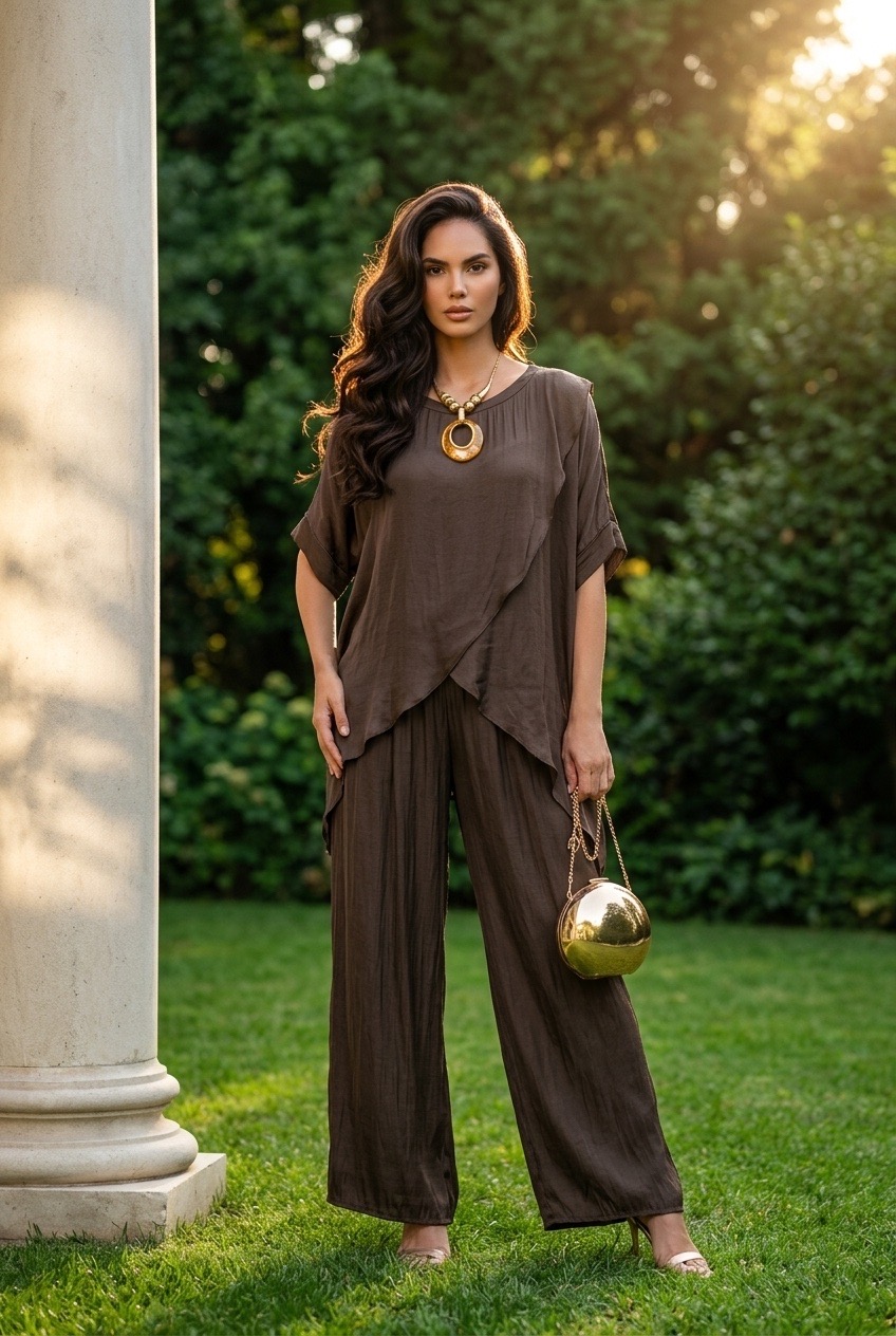 'FERRARE' ENSEMBLE SATINÉ MARRON