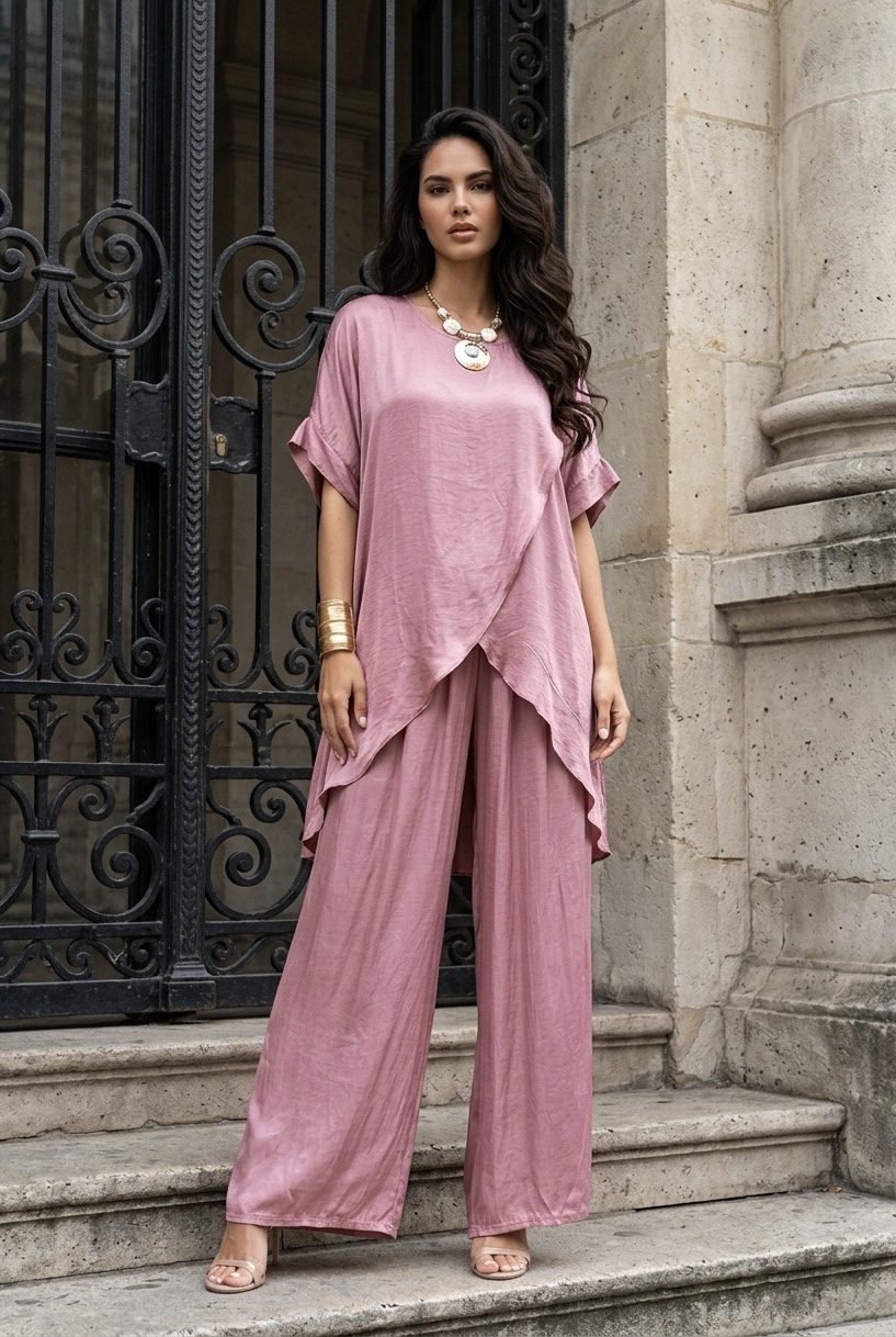 'FERRARE' ENSEMBLE SATINÉ ROSE