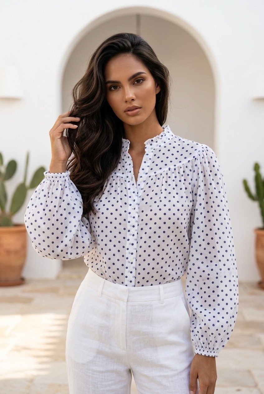 'MÉGARE' BLOUSE BLANCHE & MARINE