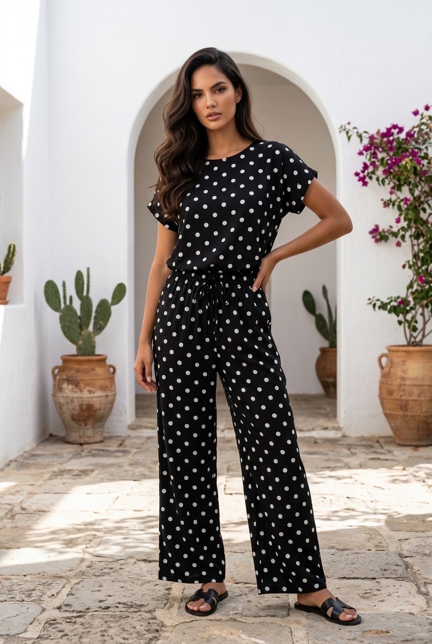 'VYRONAS' SET POIS NOIR & BLANC